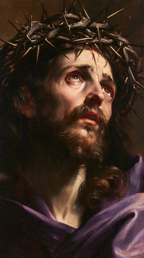Jesus crowned with thorns in a theatrical Baroque scene in Theatrical Baroque style, portrait Christian artwork no. 8