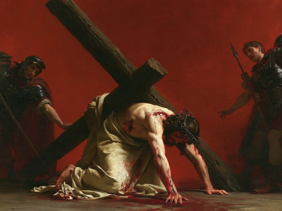 Jesus Falls beneath the Cross — The Wounded Christ beneath the Timber