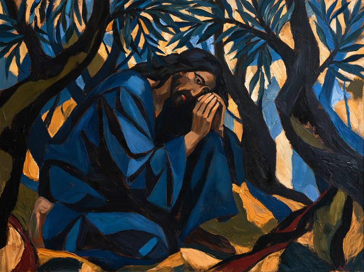 Jesus in Gethsemane — Night Folded into Cobalt