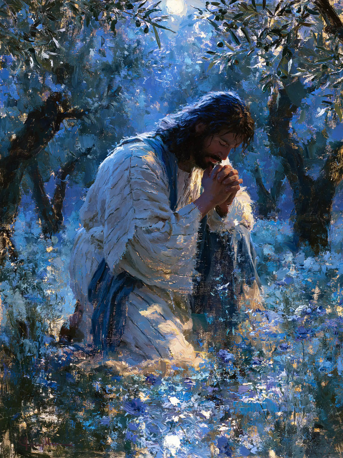 Jesus in Gethsemane — White amid the Night Blossoms