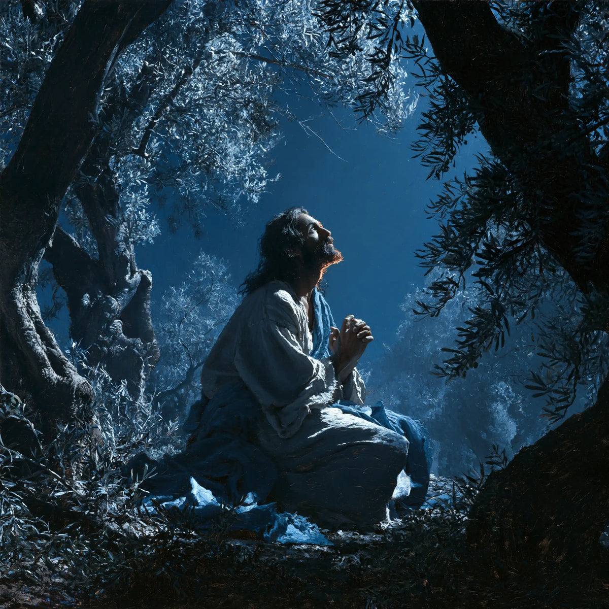 Jesus in Gethsemane - Midnight Blue Chiaroscuro · Square n° 4