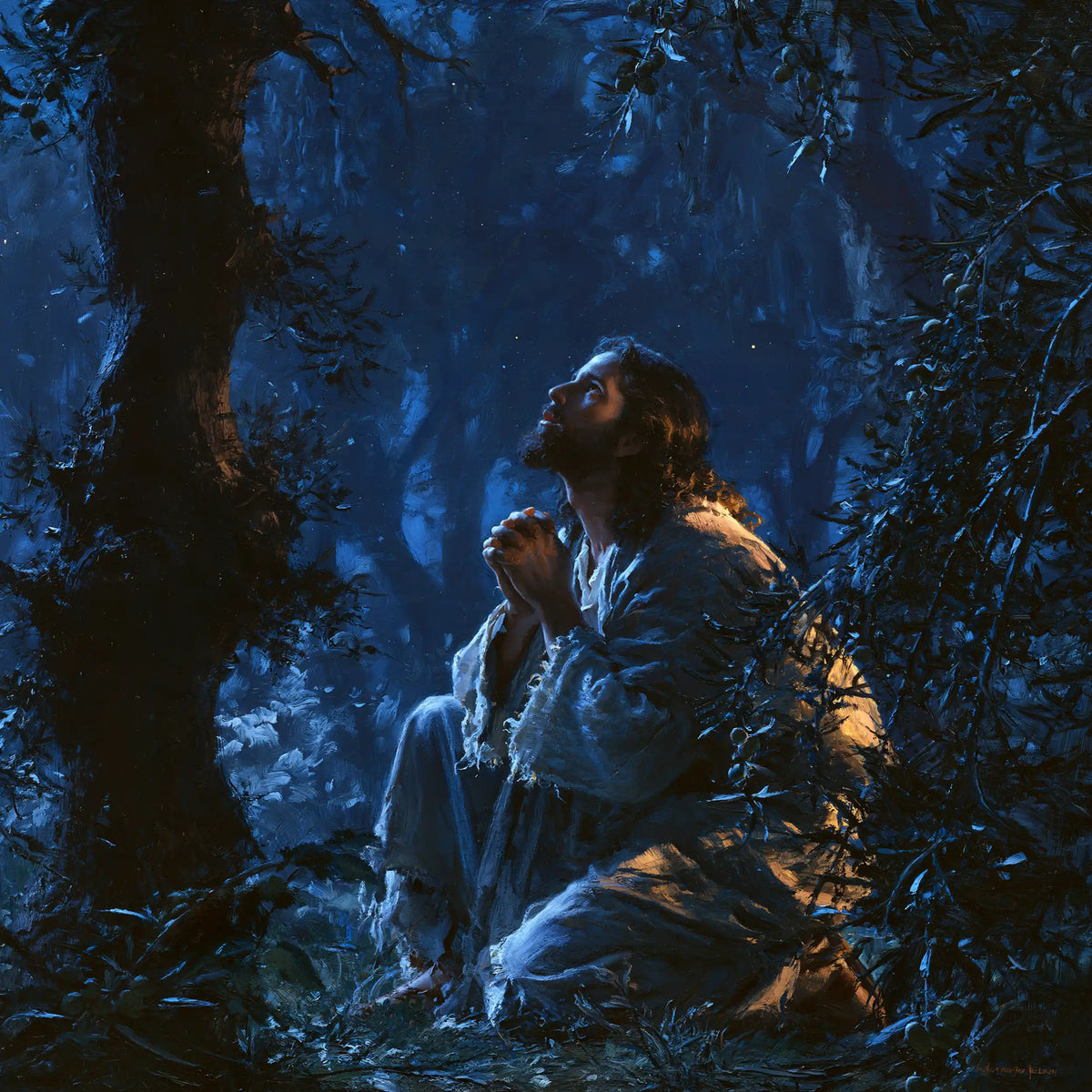 Jesus in Gethsemane - Midnight Blue Chiaroscuro · Square n° 8