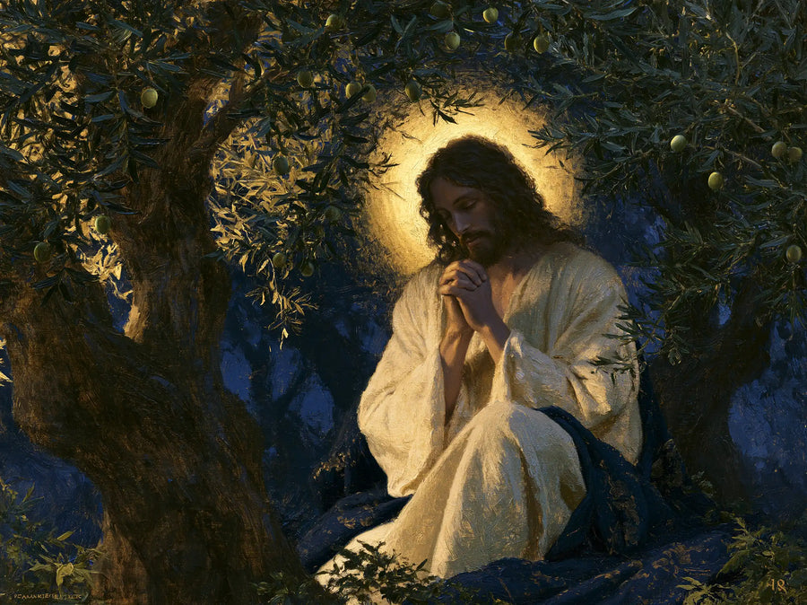 Jesus in Gethsemane - Gethsemane in Midnight Blue, Olive and Gold · Landscape n° 4