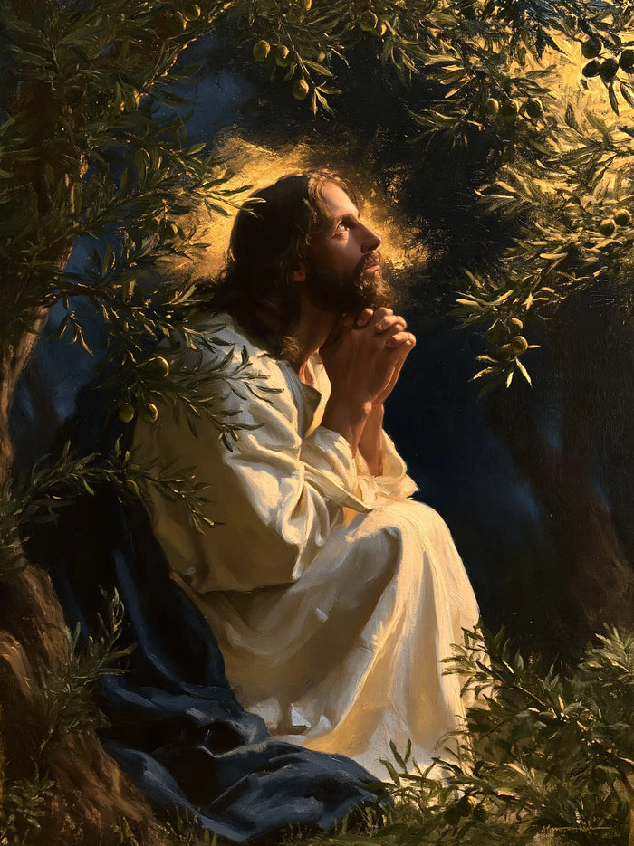 Jesus in Gethsemane - Gethsemane in Midnight Blue, Olive and Gold · Portrait n° 12