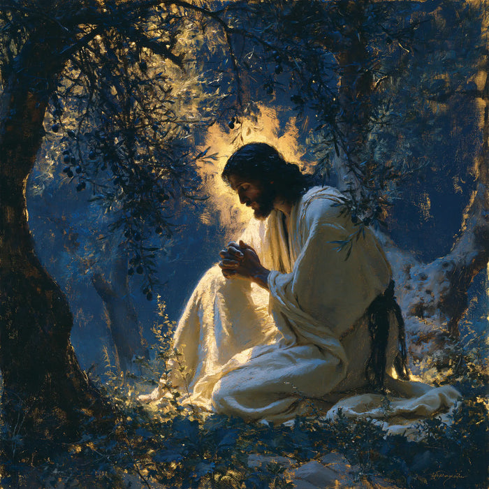 Jesus in Gethsemane - Gethsemane in Midnight Blue, Olive and Gold · Square n° 5