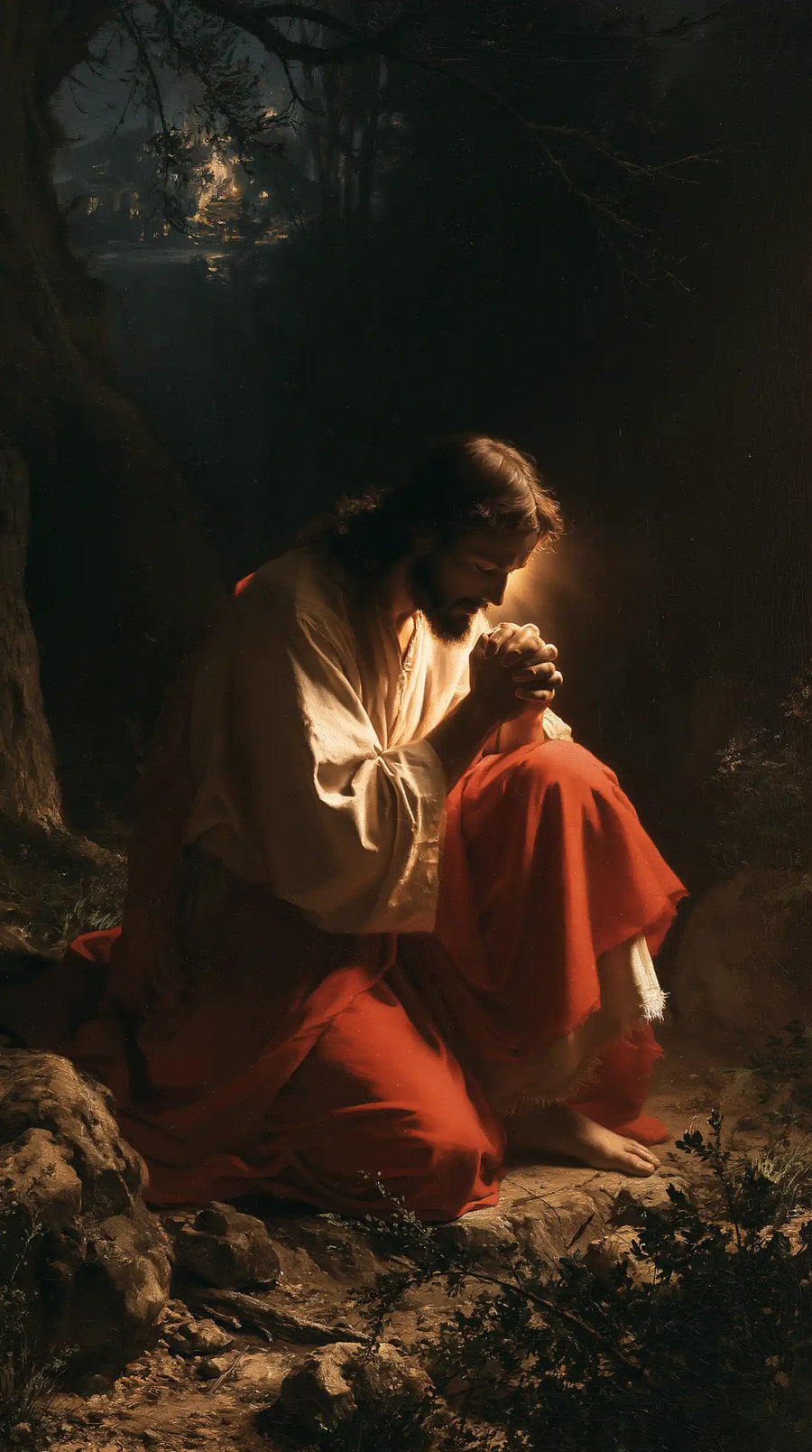 Jesus in Gethsemane — The Red Knee in the Garden’s Shadow