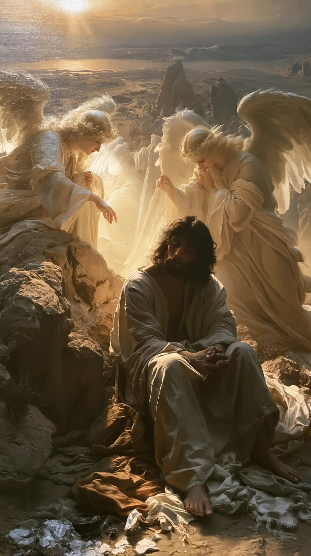angels ministering to Jesus after the temptation in Angels After the Temptation style, portrait Christian artwork no. 4