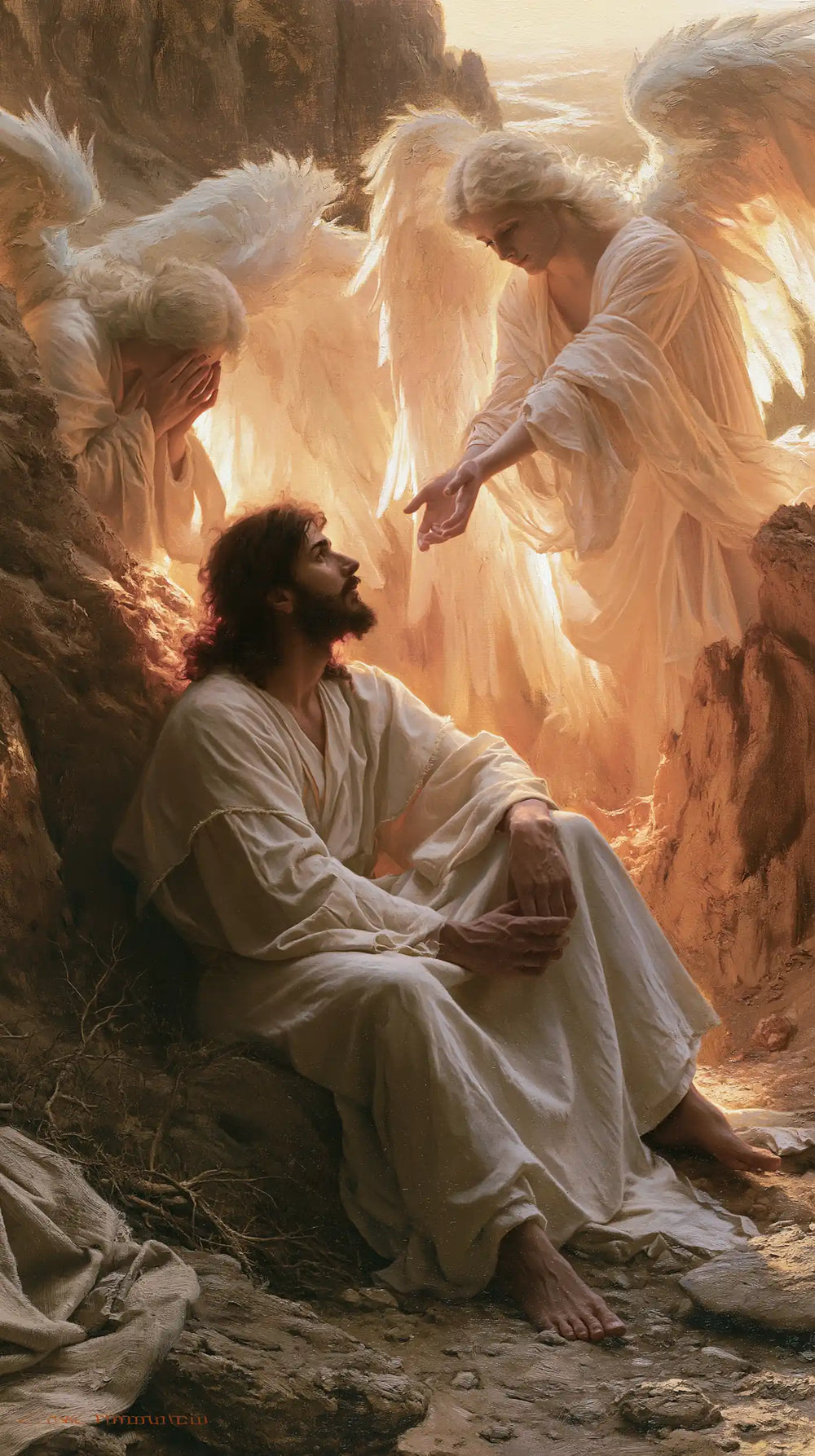 angels ministering to Jesus after the temptation in Angels After the Temptation style, portrait Christian artwork no. 19