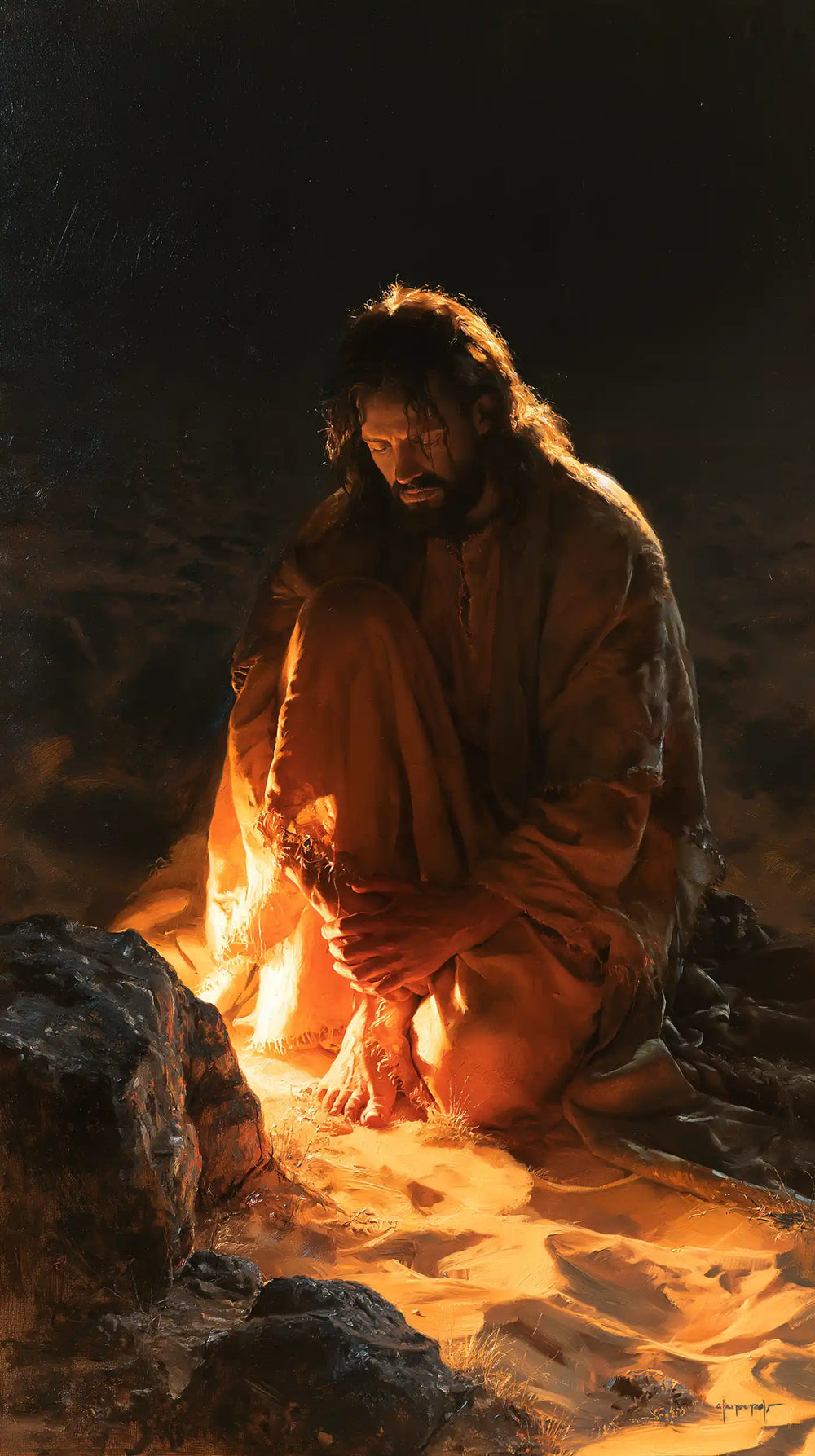 Christ appearing as divine light in the desert in Christ as Divine Light style, portrait Christian artwork no. 2