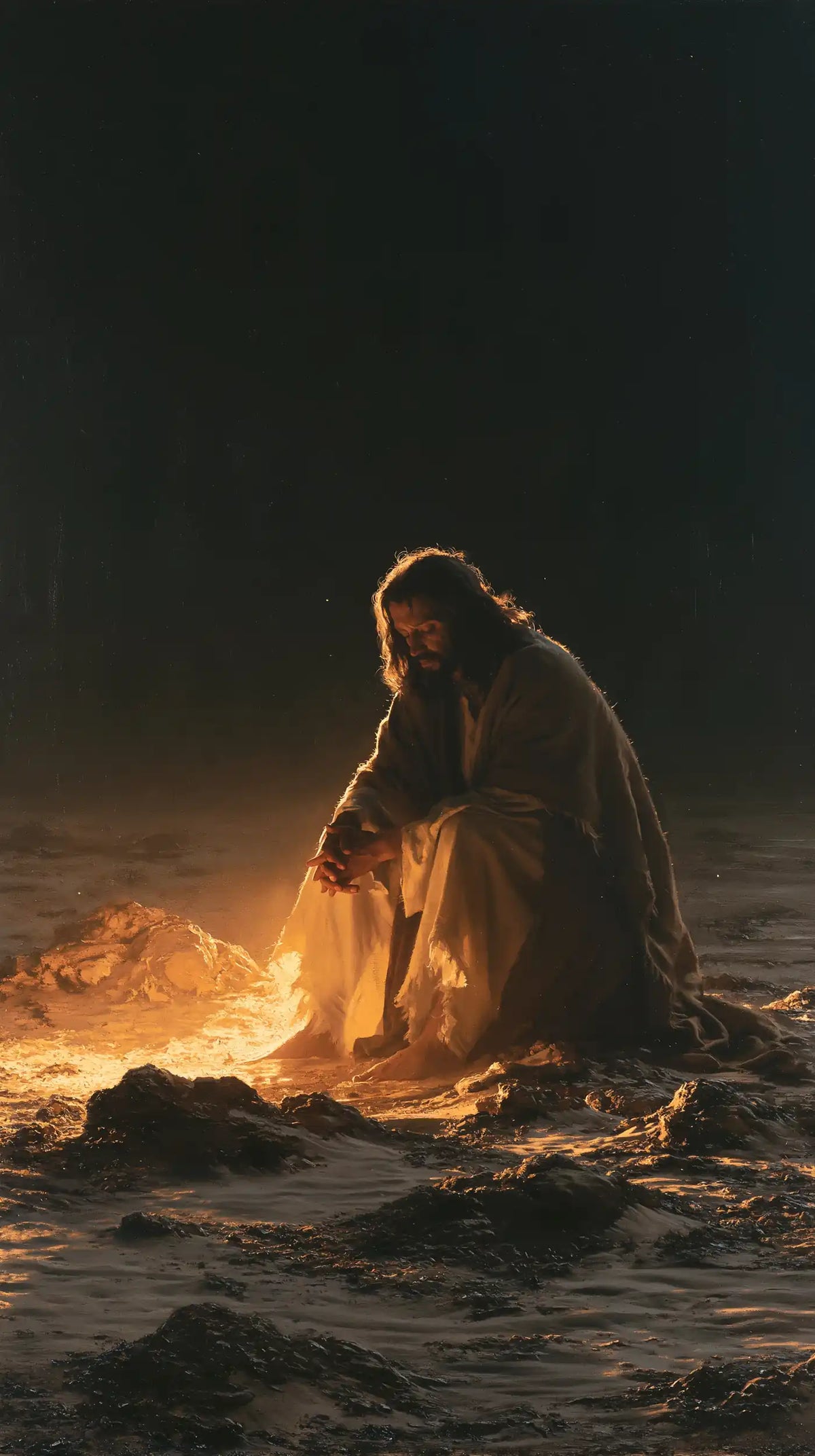 Christ appearing as divine light in the desert in Christ as Divine Light style, portrait Christian artwork no. 9