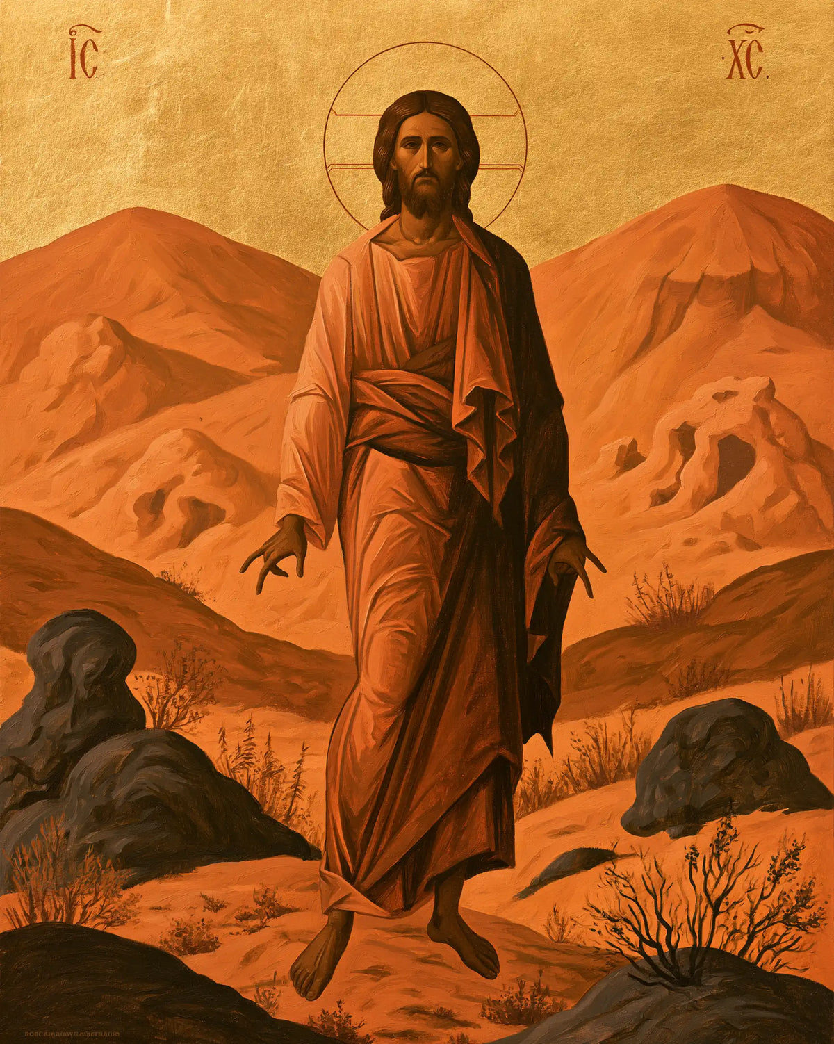 Jesus in the desert during the temptation in Contemporary Byzantine style, portrait Christian artwork no. 38