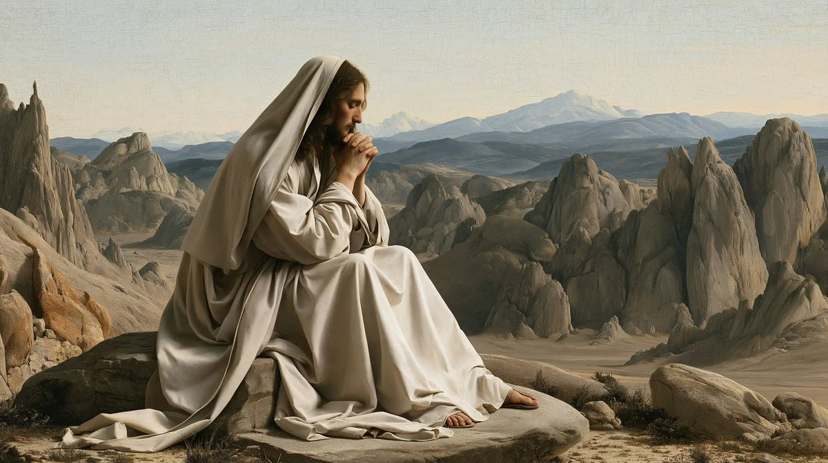 Jesus in the Desert — Veiled Prayer Before the Blue Horizon