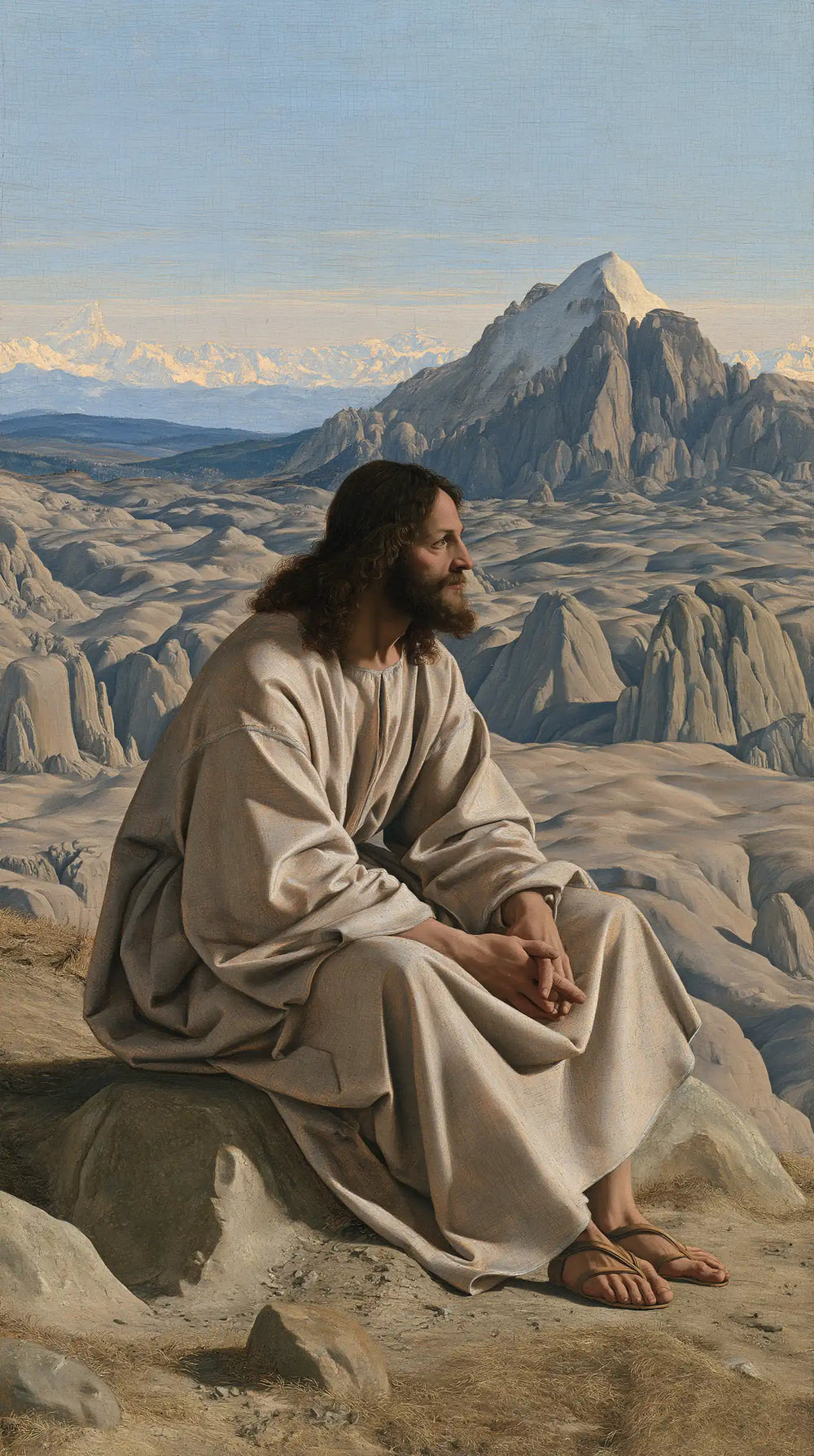 Jesus in the desert during the temptation in Florentine Renaissance style, portrait Christian artwork no. 8