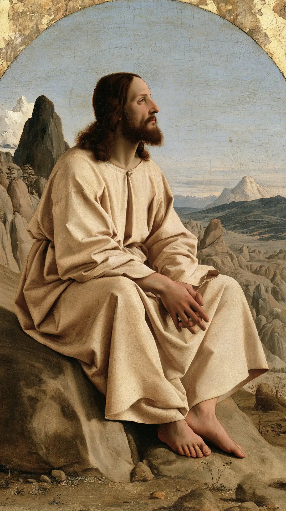 Jesus in the desert during the temptation in Florentine Renaissance style, portrait Christian artwork no. 13