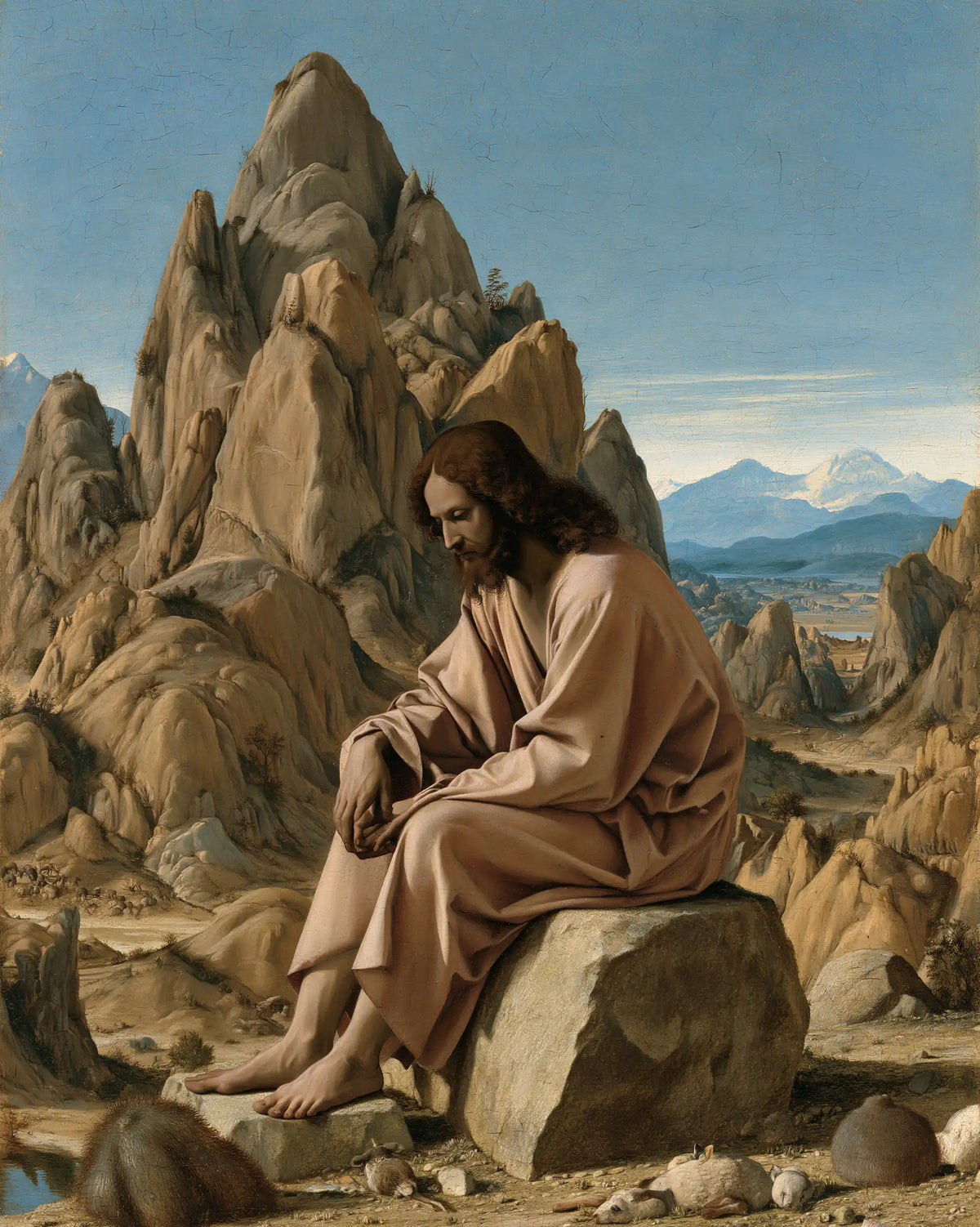 Jesus in the desert during the temptation in Florentine Renaissance style, portrait Christian artwork no. 37