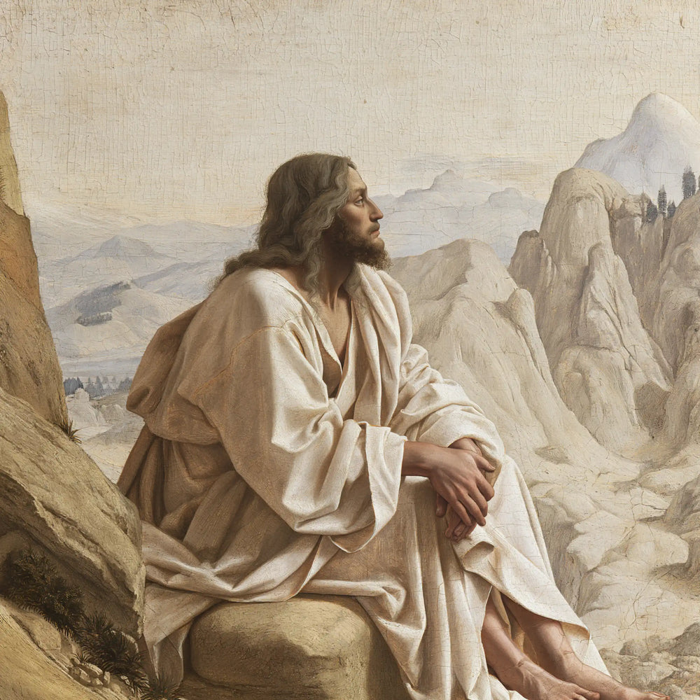 Jesus in the desert during the temptation in Florentine Renaissance style, square Christian artwork no. 3