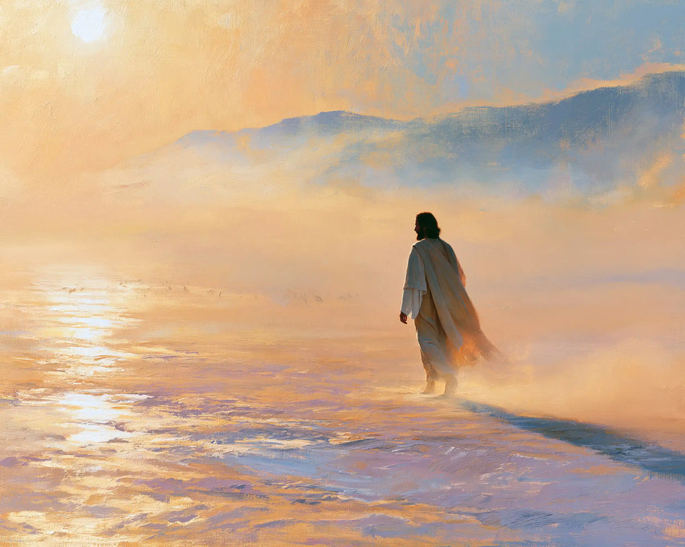 Jesus in the desert during the temptation in Impressionist style, landscape Christian artwork no. 4