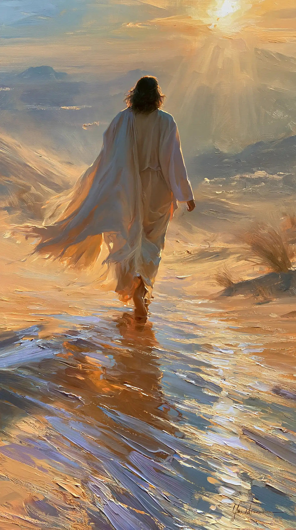 Jesus in the desert during the temptation in Impressionist style, portrait Christian artwork no. 16