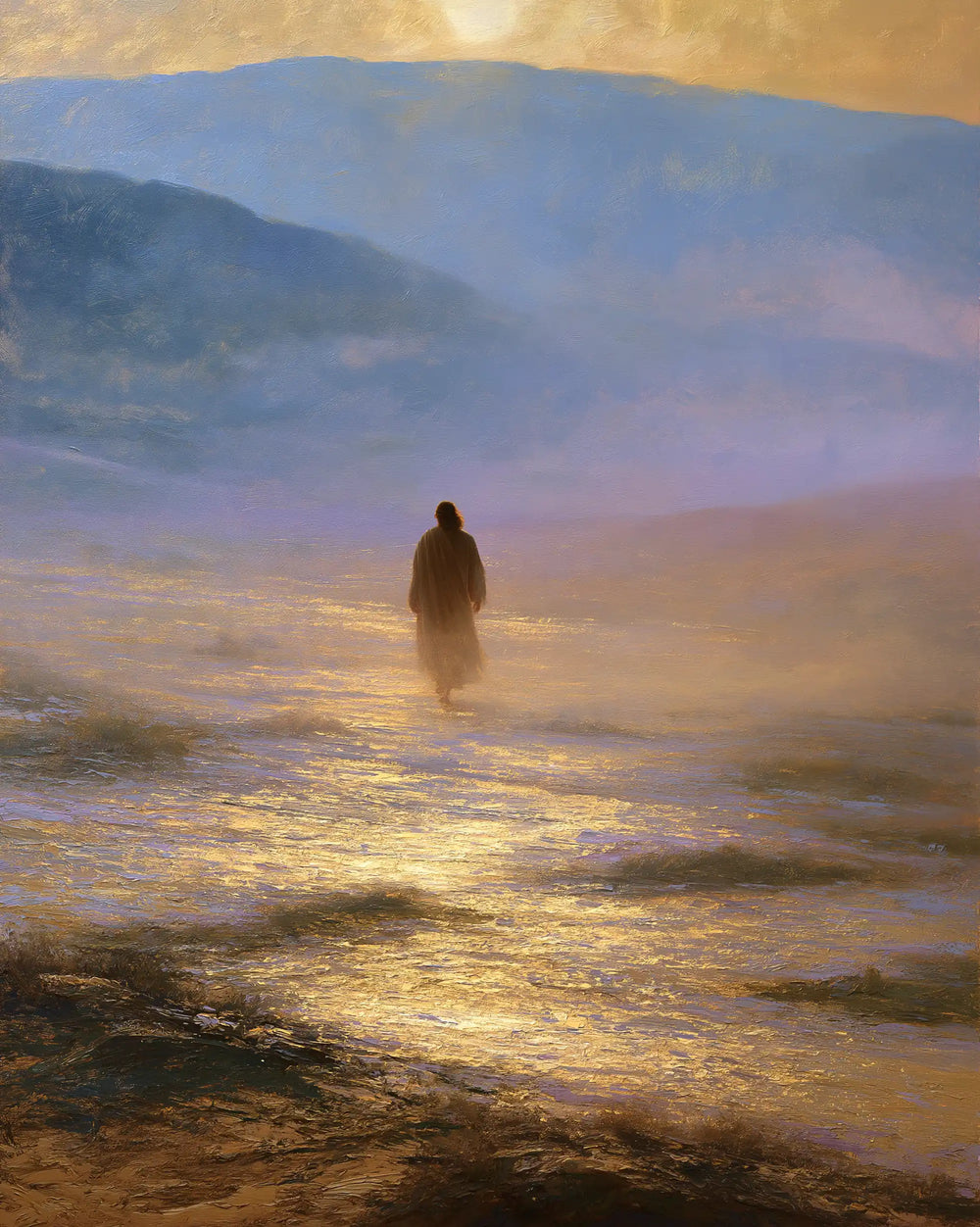 Jesus in the desert during the temptation in Impressionist style, portrait Christian artwork no. 23