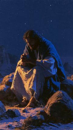 Jesus in the Desert — Golden Folds beneath the Cold Stars