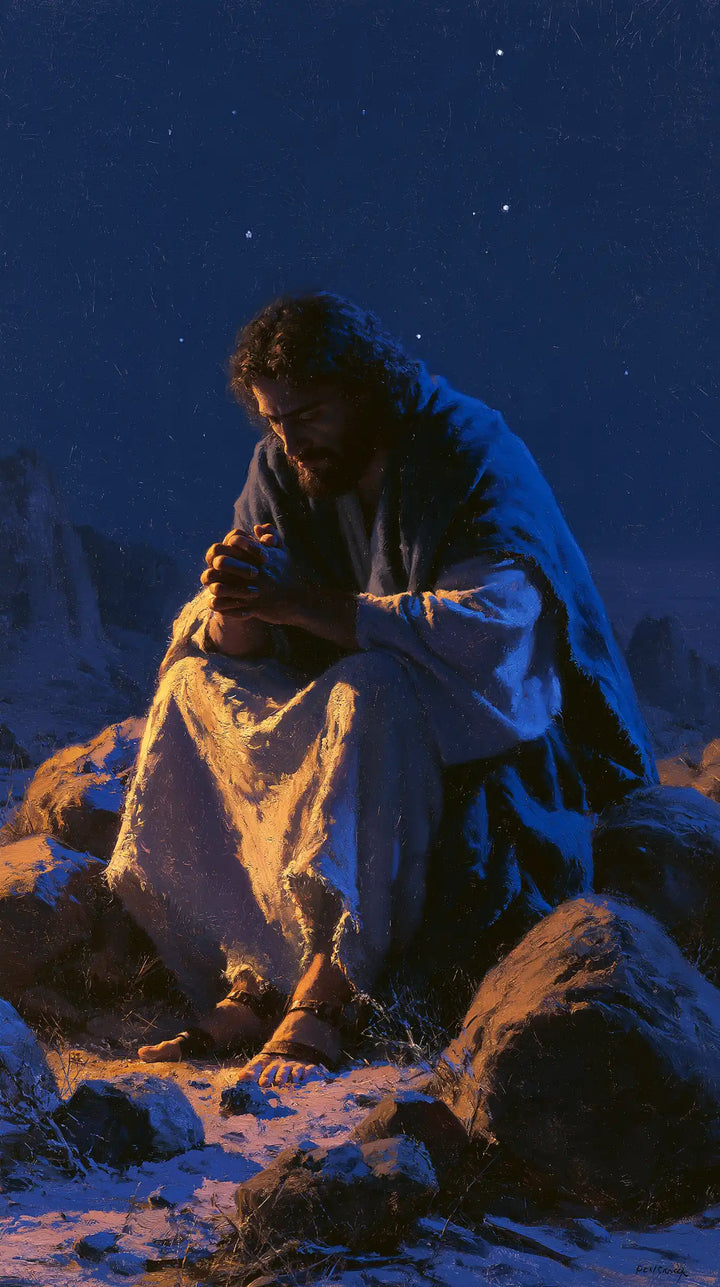 Jesus in the Desert — Golden Folds beneath the Cold Stars