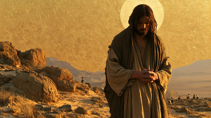 Jesus in the Desert — Hands Joined before the Golden Sky