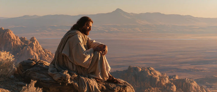 Jesus in the Desert — Ochre Folds before the Rosy Distances