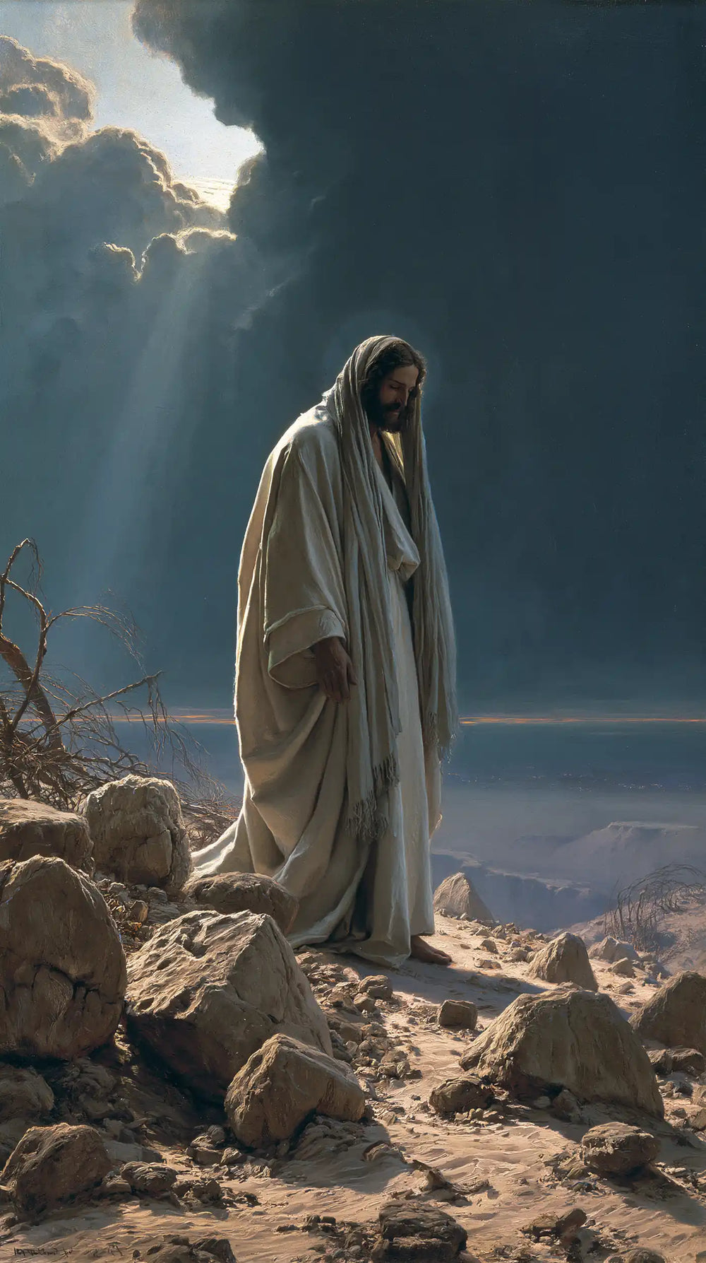 Jesus in the desert during the temptation in Symbolist style, portrait Christian artwork no. 4