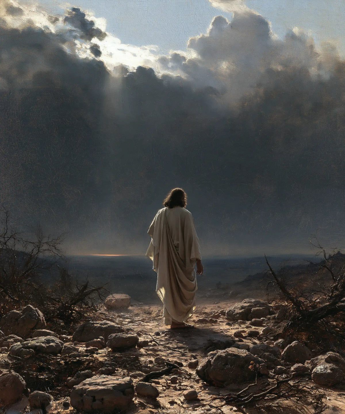 Jesus in the Desert — The Stone Path toward the Crowned Sky