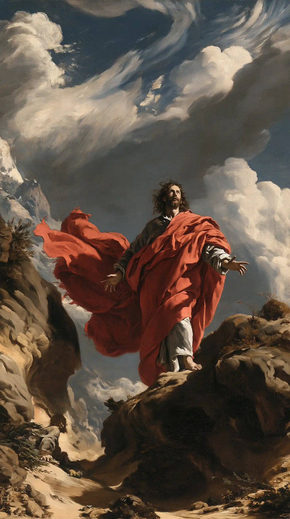 Jesus in the desert during the temptation in Theatrical Baroque style, portrait Christian artwork no. 23
