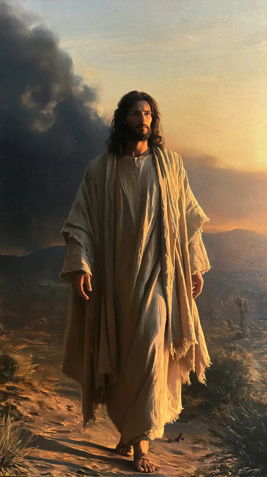 Jesus after his victory over temptation in the desert in Victory Over Temptation style, portrait Christian artwork no. 6