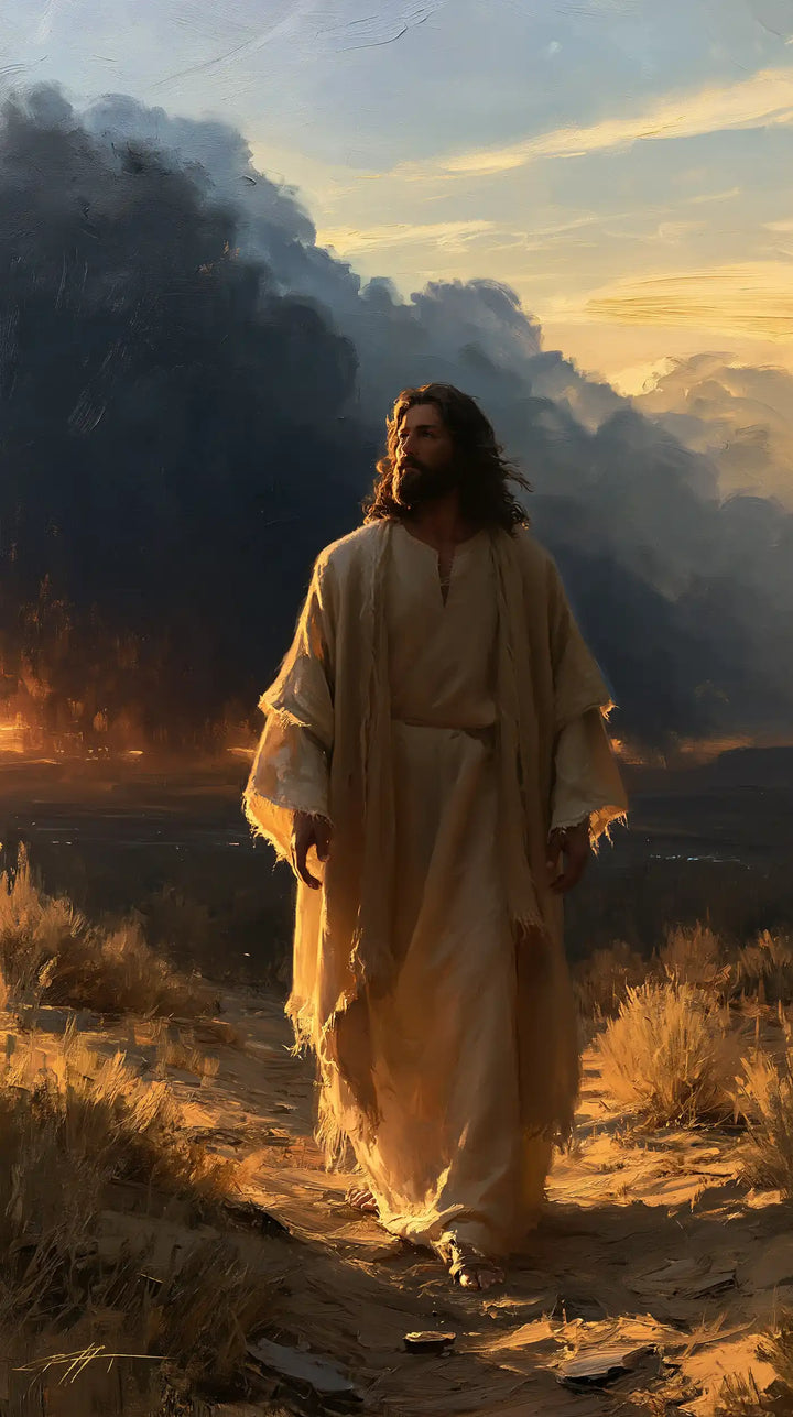 Jesus in the Desert — The Golden Walk among the Tawny Grasses