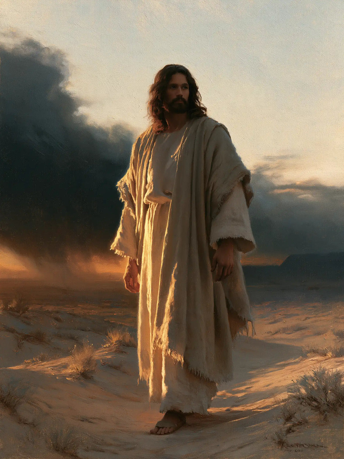 Jesus in the Desert — White Linen in the Path’s Last Gleams