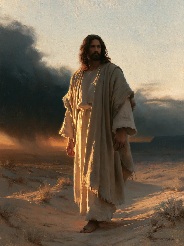 Jesus in the Desert — White Linen in the Path’s Last Gleams