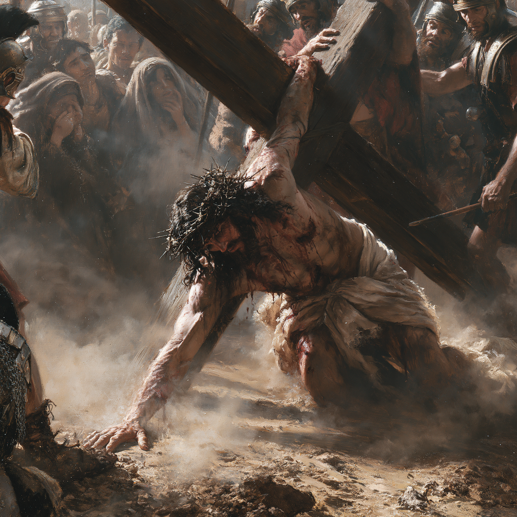 Le Chemin de croix — Jésus tombe sous la croix · Carré n° 1 — aperçu de la finition sélectionnée