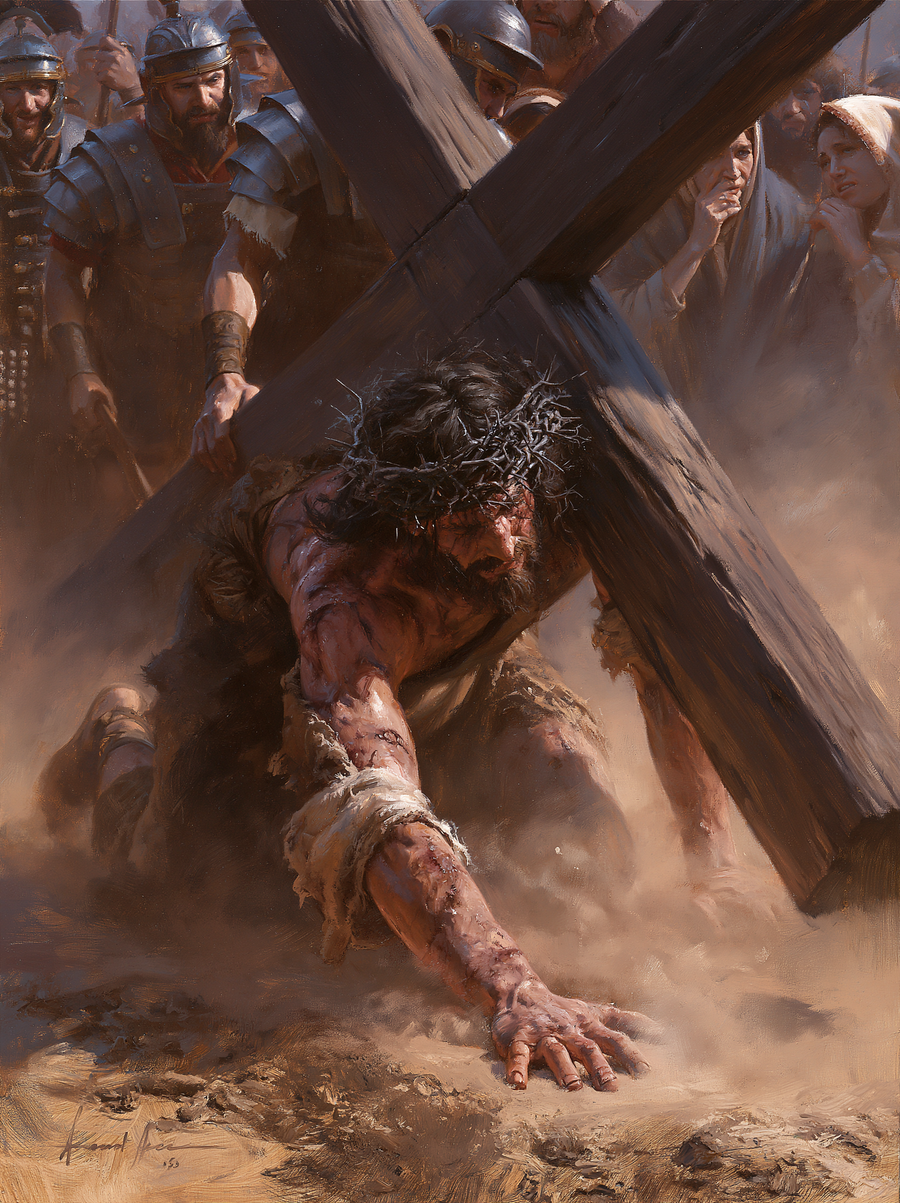 Le Chemin de croix — Jésus tombe sous la croix · Portrait n° 4