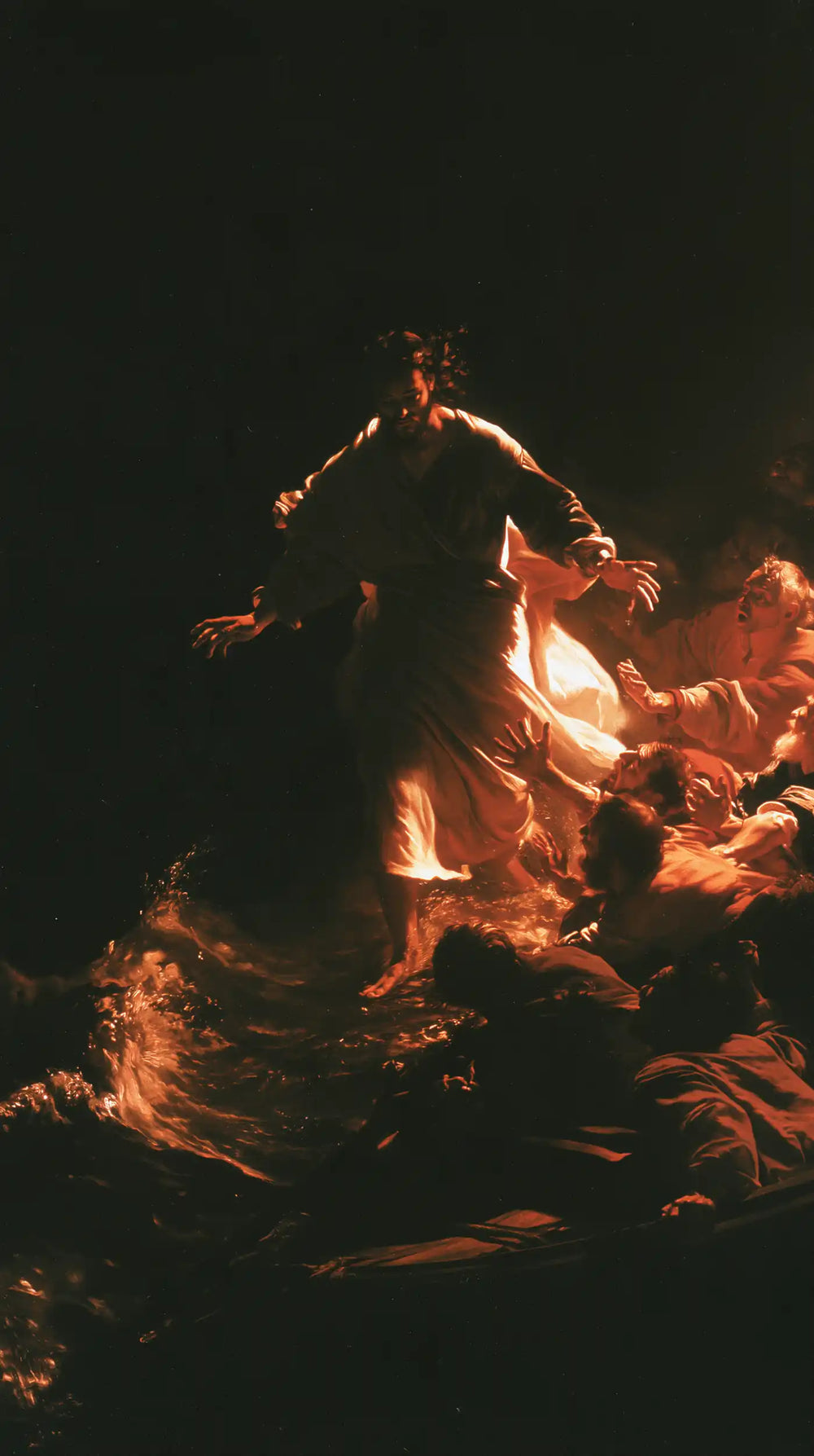 Jesus walking on water in Caravaggio Tenebrism style, portrait Christian artwork no. 3