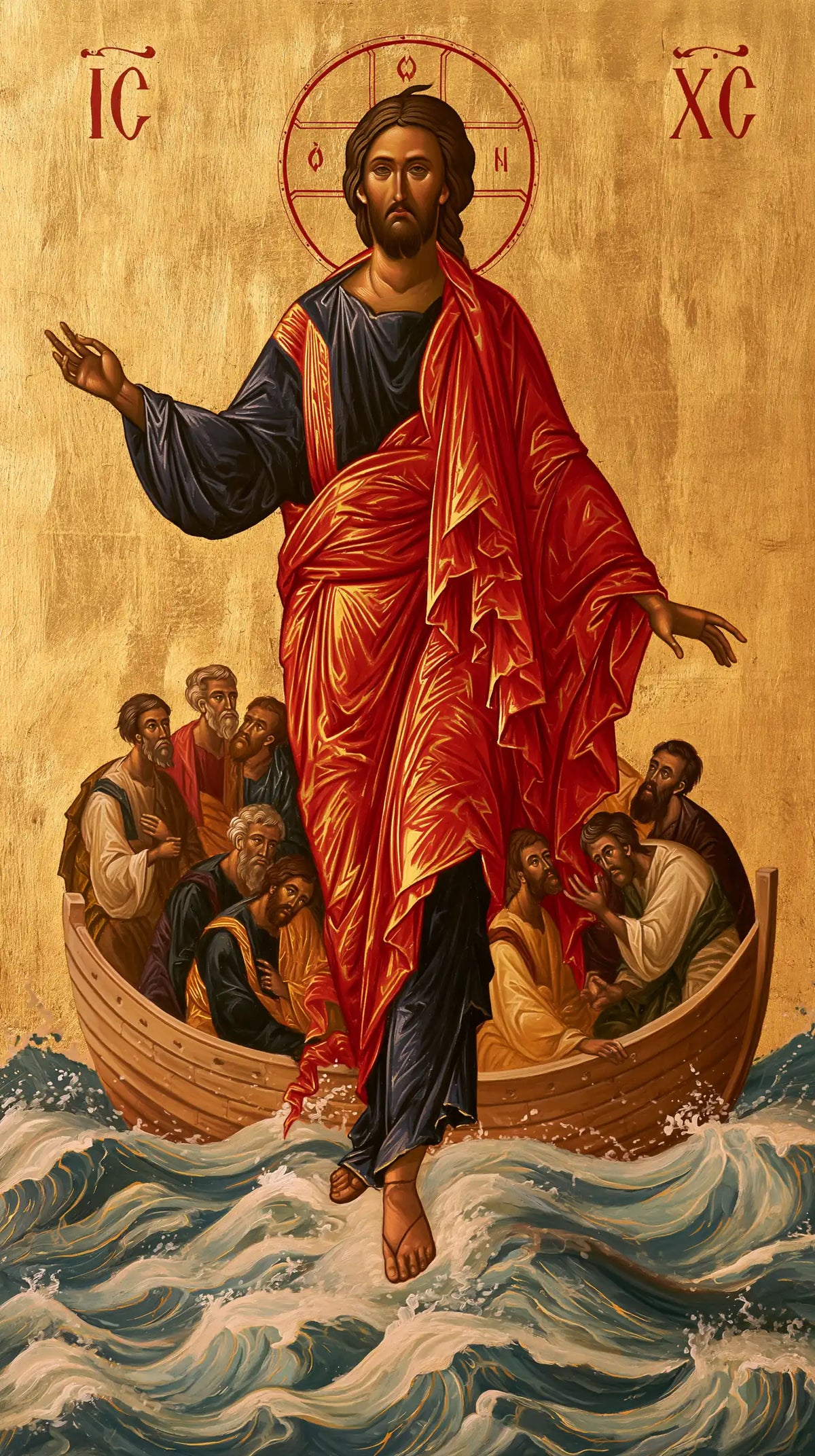Jesus walking on water in Contemporary Byzantine style, portrait Christian artwork no. 16