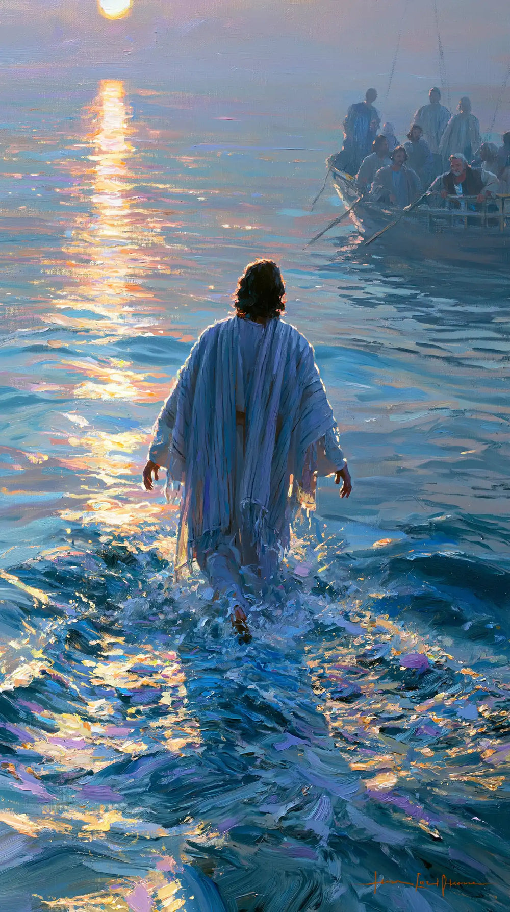 Jesus walking on water in Impressionist style, portrait Christian artwork no. 10