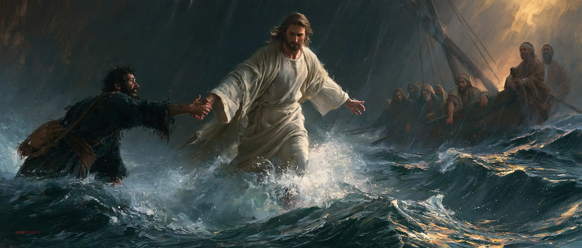 Jesus Walking on Water — The Bright Bond before the Shadowed Boat