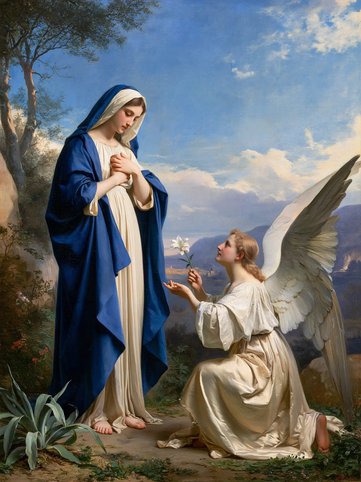 The Lily Greeting beside the Cypress – Bouguereau-Inspired Academic Art · Portrait