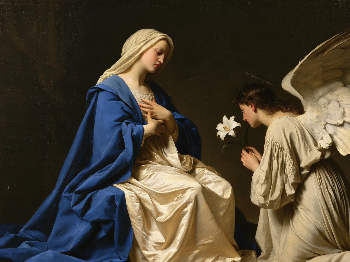The Lily Offering at the Darkened Threshold – Caravaggio-Inspired Tenebrist Art · Landscape