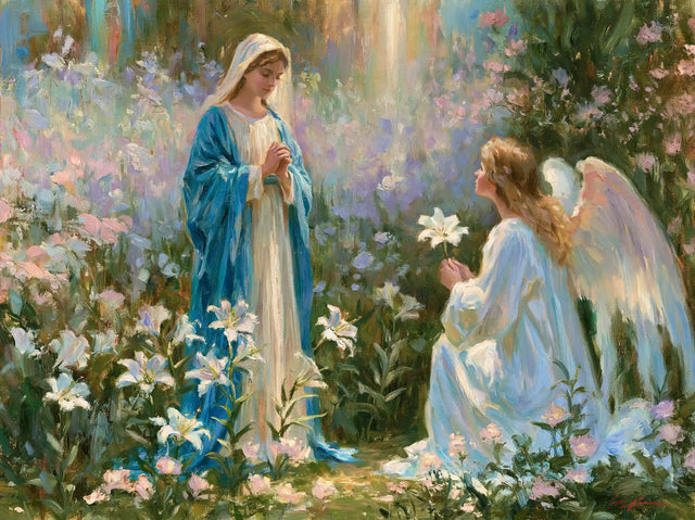 Mary and Gabriel in Flowering Light – Impressionist Art · Landscape