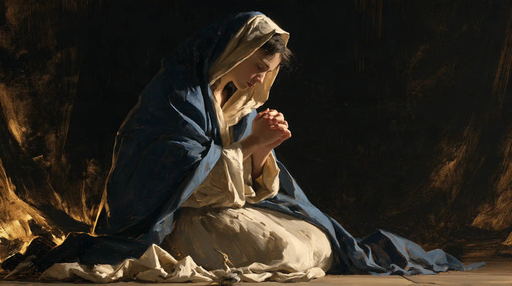 Virgin Mary in Prayer — Contemplation in Amber Light