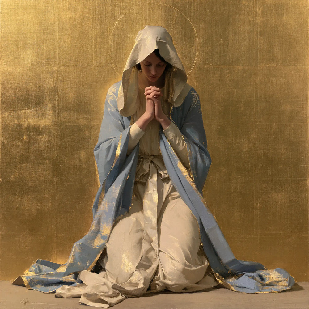 the Virgin Mary in prayer in Contemporary Byzantine style, square Christian artwork no. 9