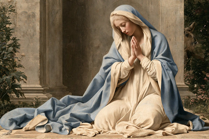 Virgin Mary in Prayer — Bowing at the Foot of the Pillar