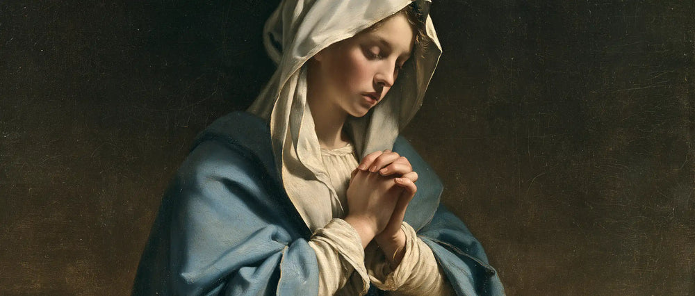 the Virgin Mary in prayer in Florentine Renaissance style, landscape Christian artwork no. 27