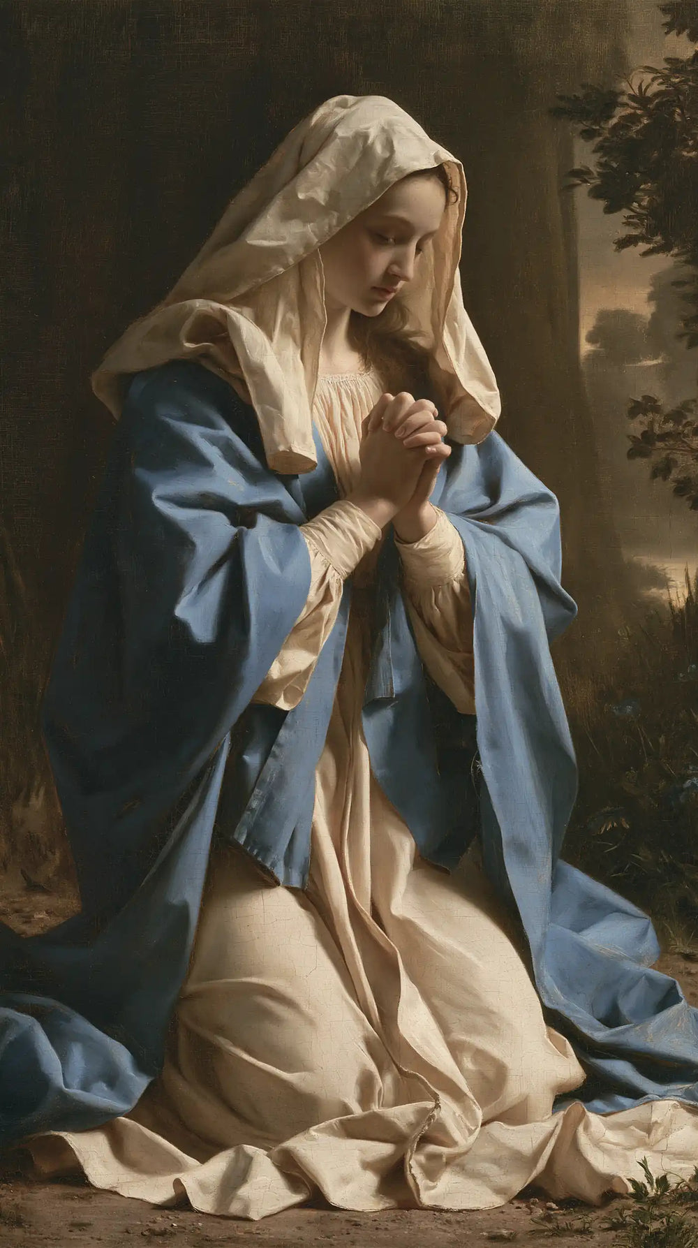 the Virgin Mary in prayer in Florentine Renaissance style, portrait Christian artwork no. 14