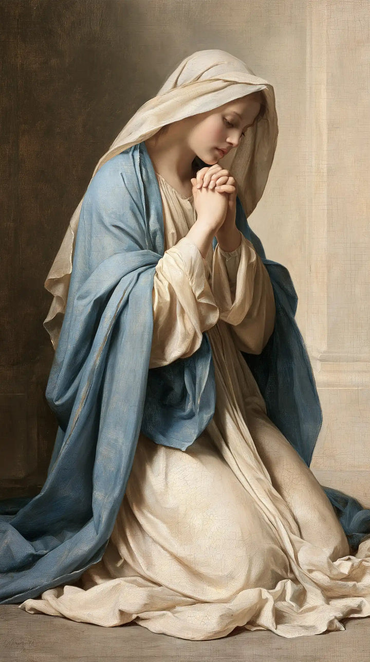 Virgin Mary in Prayer — A Confidence against the Ivory Wall