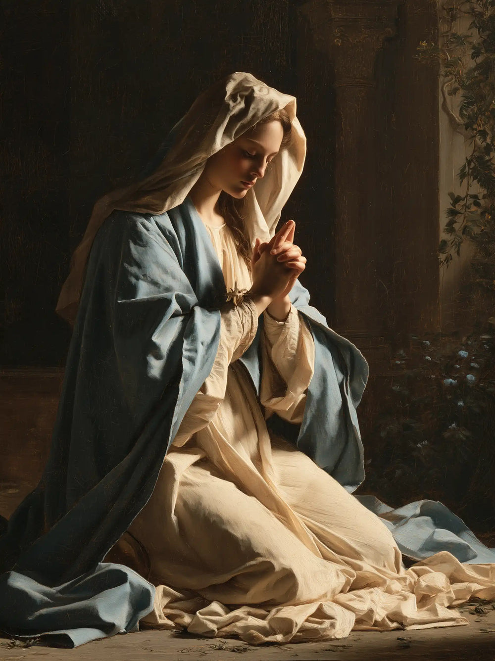 the Virgin Mary in prayer in Florentine Renaissance style, portrait Christian artwork no. 19